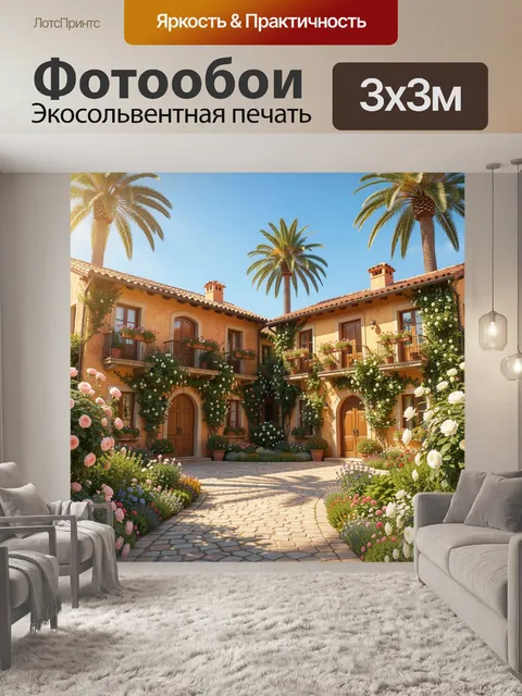 Фотообои Средиземноморский дворик с пальмами
