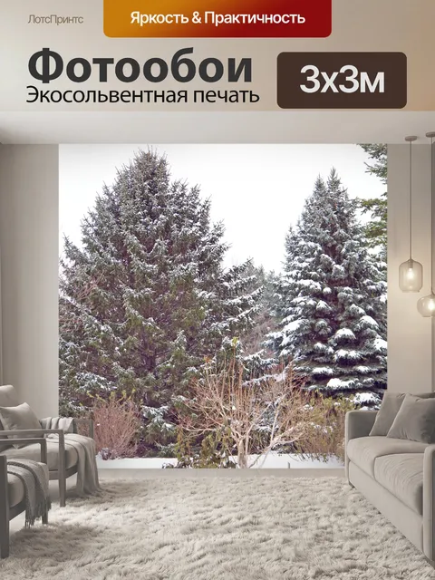 Фотообои Вечнозеленые растения в снегу