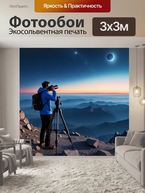 Фотообои астроном наблюдает за небесными телами на вершине горы