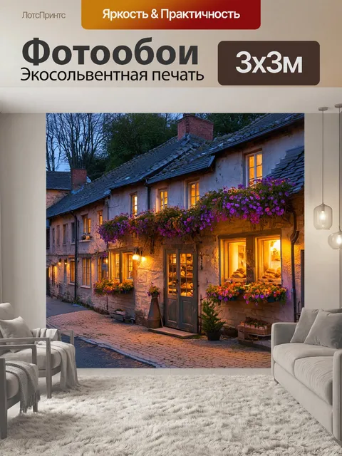 Фотообои весна в старинной деревне: уютные домики с цветами на подоконниках