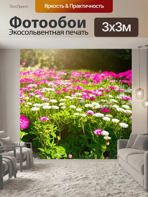 Фотообои сад с розовыми и белыми цветами под ярким солнцем