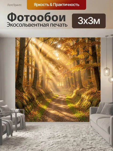 Фотообои Осенний лес с солнечными лучами