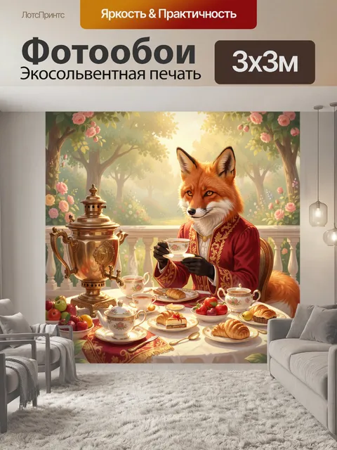 Фотообои Лис в садовом чаепитии