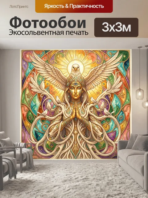 Фотообои Богиня с крыльями и птицами