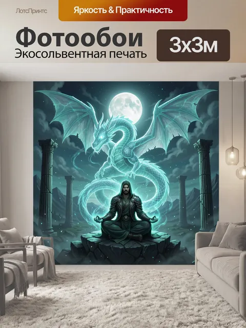 Фотообои Маг в медитации с драконом