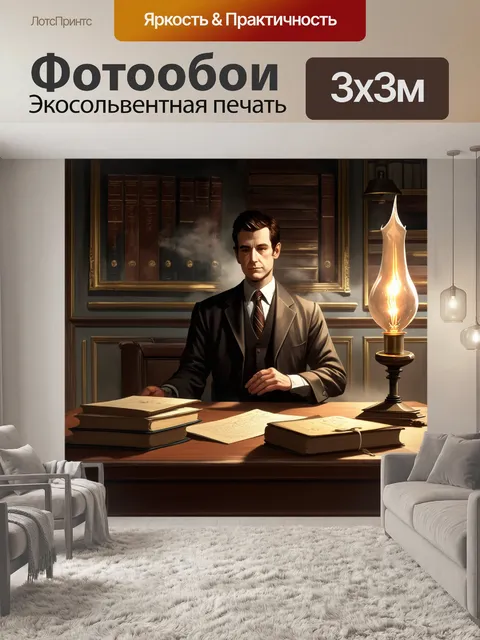 Фотообои изысканная визуализация юрисконсульта в старинном кабинете, освещенном слабым светом керосиновой лампы