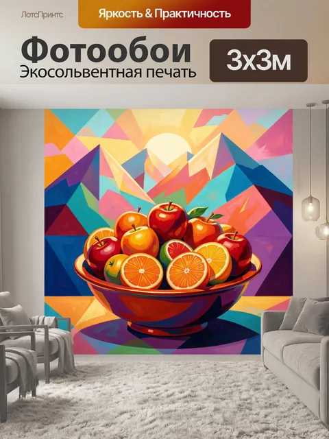 Фотообои Фруктовая ваза на фоне гор