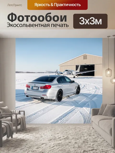 Фотообои Седан и самолет на снегу