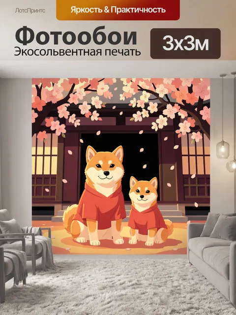 Фотообои Две сиба-ину под сакурой