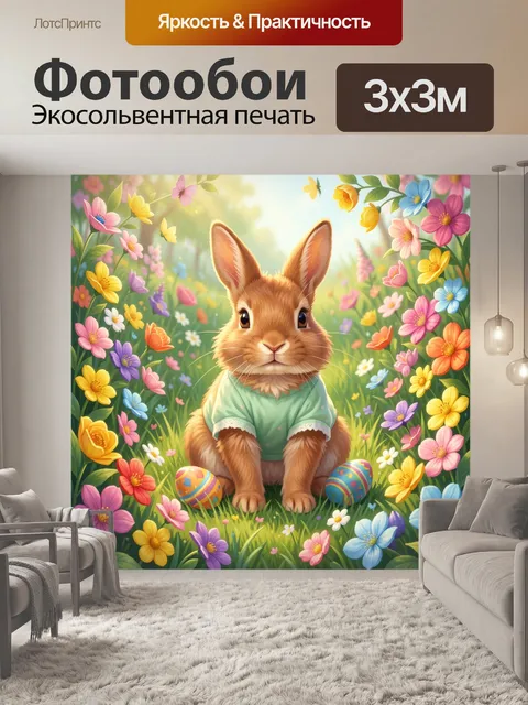 Фотообои Зайчонок в цветущем саду