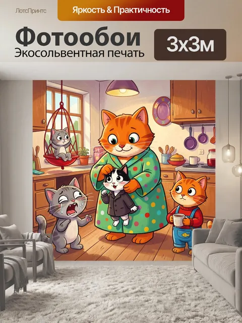 Фотообои Семья котов на кухне