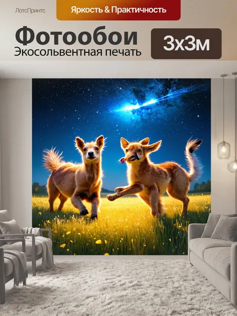 Фотообои животные в стиле неоромантизм: сцены с животными, танцующими под звездами на волшебной поляне