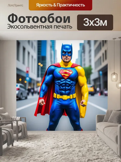 Фотообои минион в костюме супергероя, спасающий мир