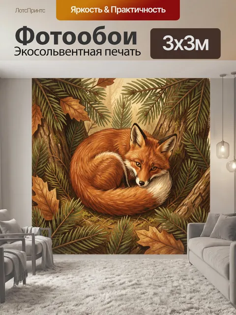 Фотообои Лиса среди осенней листвы