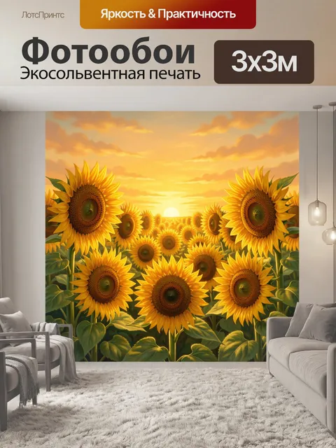 Фотообои Поле подсолнухов на закате