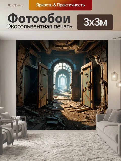 Фотообои пейзаж в стиле стимпанк, с потайными механизмами и скрытыми дверями в заброшенных зданиях