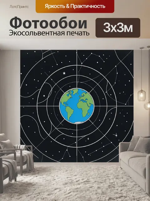 Фотообои Карта мира в орбитах