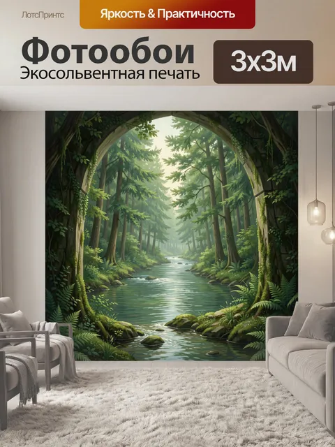 Фотообои Лесная арка над тихой рекой
