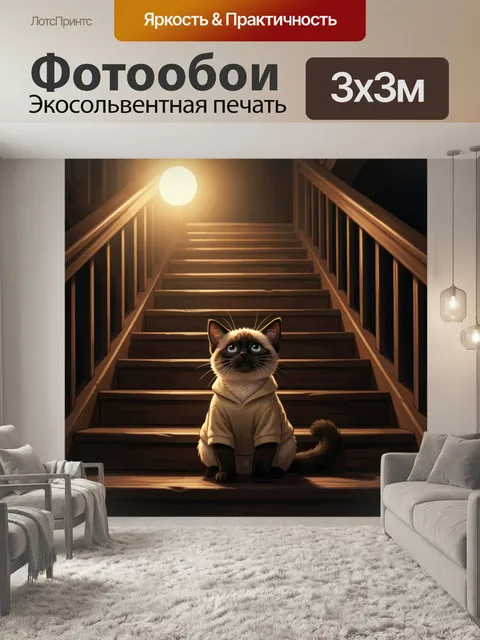 Фотообои Кошка в капюшоне на ступенях