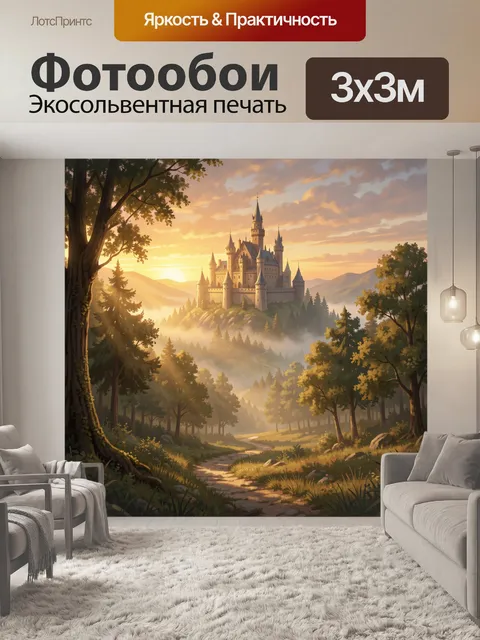 Фотообои Замок на холме в тумане
