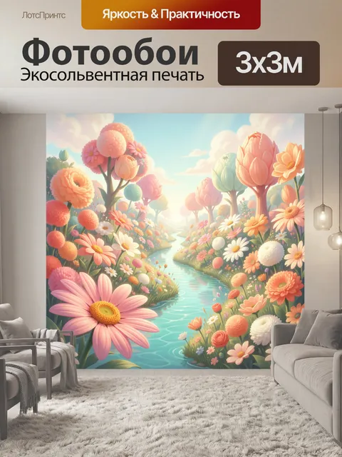 Фотообои Сказочный цветочный сад у ручья