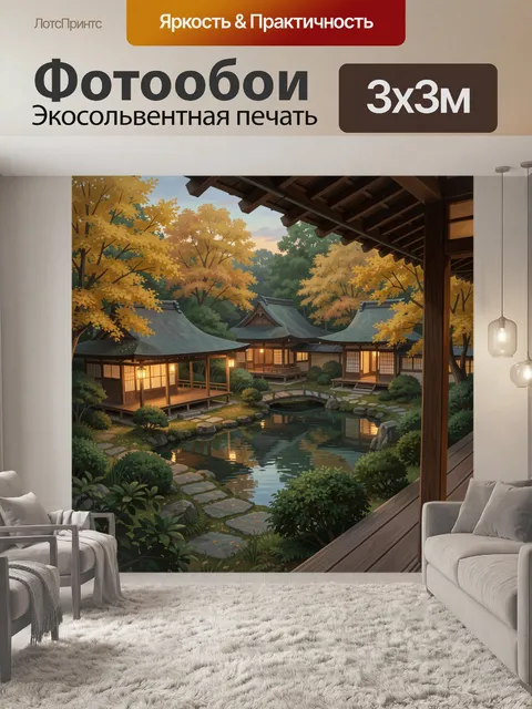 Фотообои Японский сад с чайными домиками
