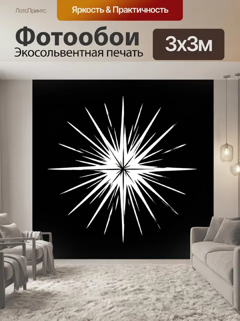 Фотообои Черно-белая звезда-лучи