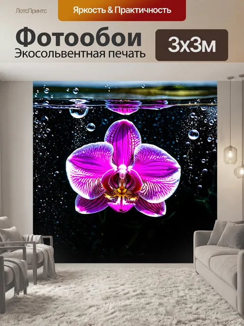 Фотообои орхидея, плавающая в прозрачной воде, с пузырьками воздуха вокруг