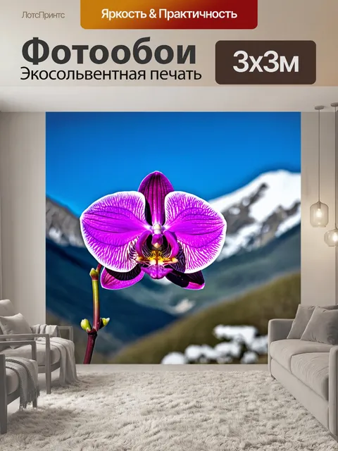 Фотообои орхидея на фоне заснеженных гор