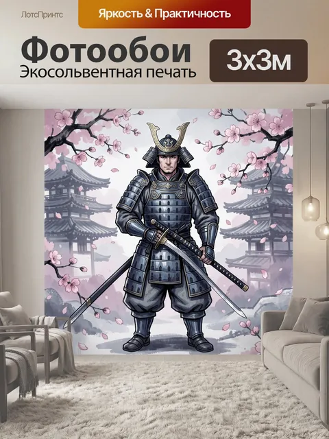 Фотообои Самурай с катанами среди сакуры