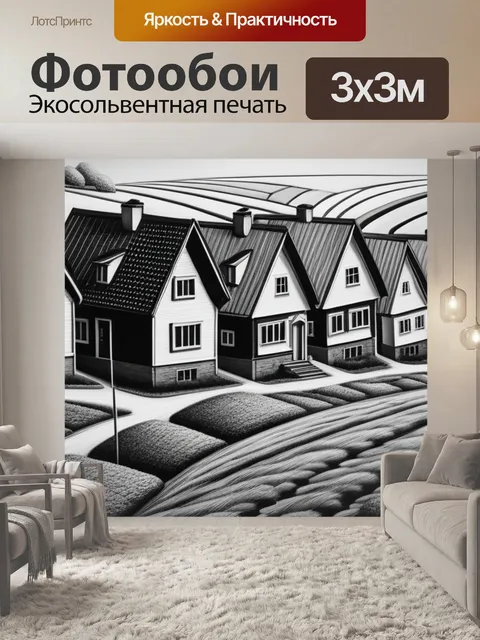 Фотообои пейзаж с домам чернобелый