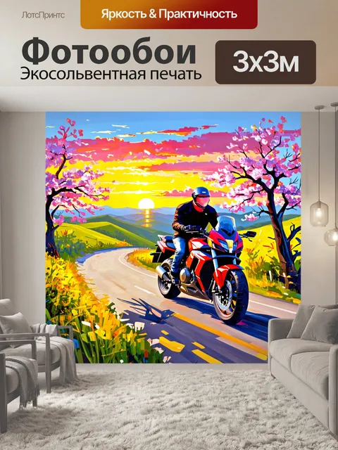 Фотообои мотоцикл на фоне закатного неба