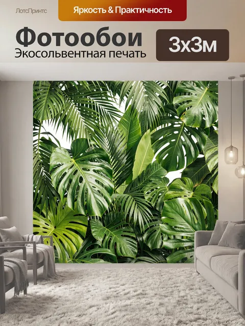 Фотообои Тропические листья монстеры и пальмы