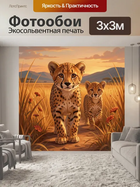 Фотообои Два гепарда в саванне