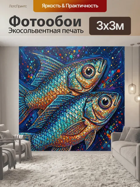 Фотообои Яркие тропические рыбы в абстракции