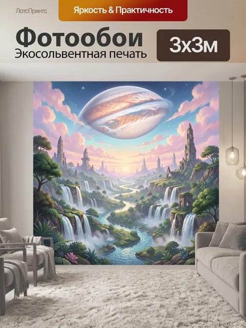 Фотообои Планетарный пейзаж с водопадами и замками