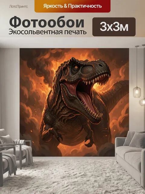 Фотообои Оскаленный тираннозавр в огне