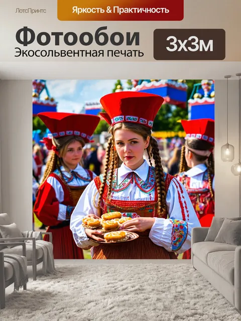 Фотообои россия, славянская ярмарка с народными промыслами, костюмами, музыкой и угощениями
