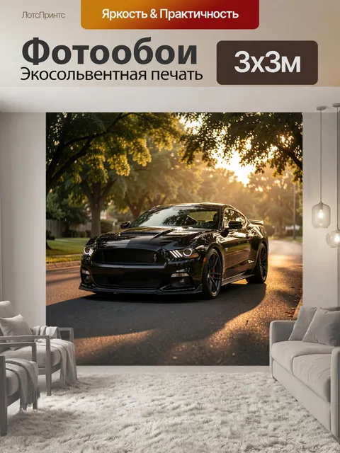 Фотообои Черный спортивный автомобиль на улице