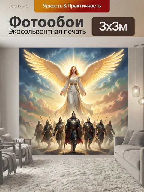 Фотообои Ангел с воинами в облаках