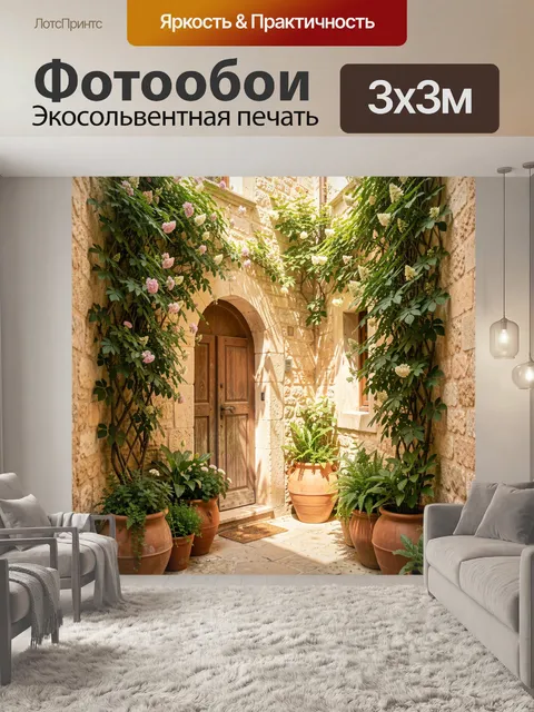 Фотообои Солнечный дворик с деревянной дверью