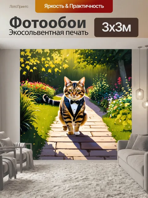 Фотообои кот в смокинге, предпочитающий вечерние прогулки по аллеям сада