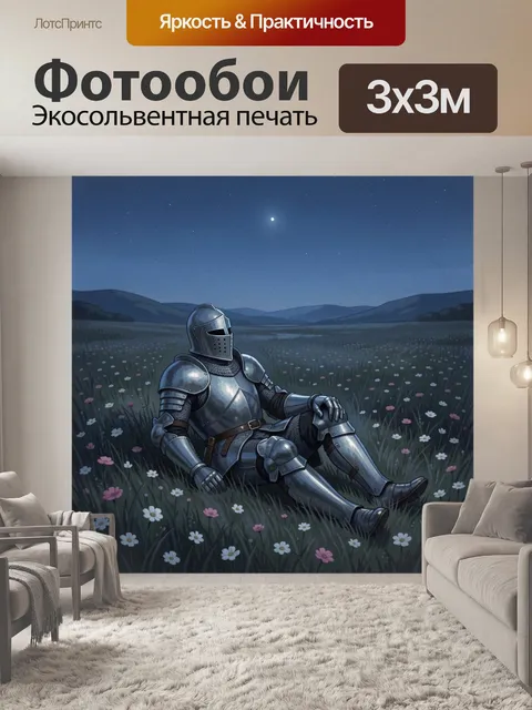 Фотообои Рыцарь в цветущем поле ночью