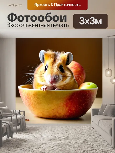 Фотообои фотография натюрморта с хомячком, сидящим в миске с фруктами