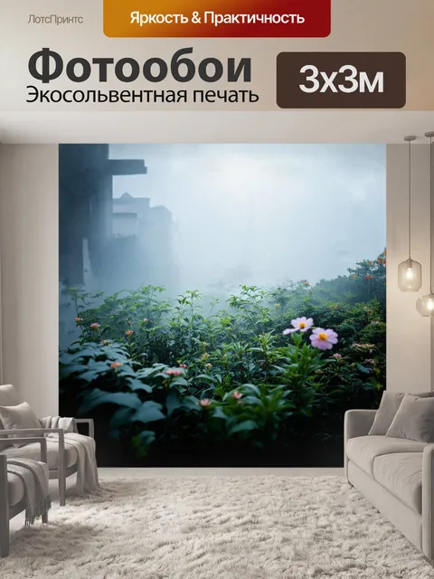 Фотообои утренний туман окутывает остров чеджу, гостиница хаевичи появляется из-за облаков