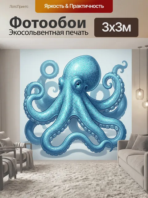 Фотообои Голубой осьминог с узорами