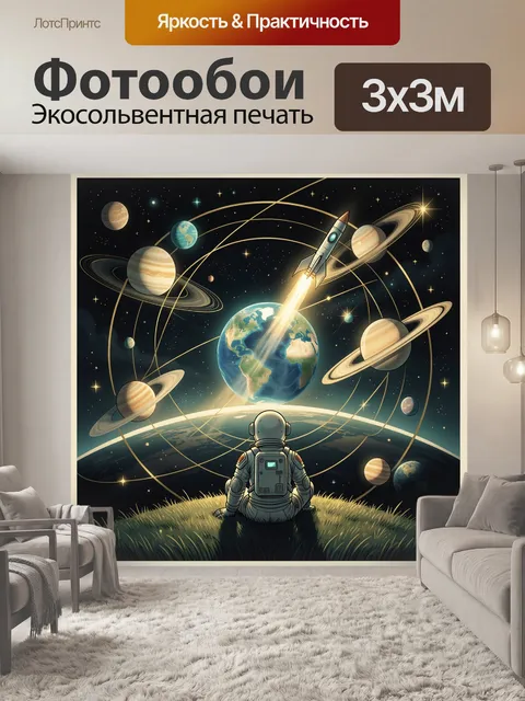 Фотообои Космонавт и планеты в космосе