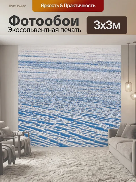 Фотообои поле, завуалированное в зимней снежной корке, с тонкими узорами, образующимися на поверхности