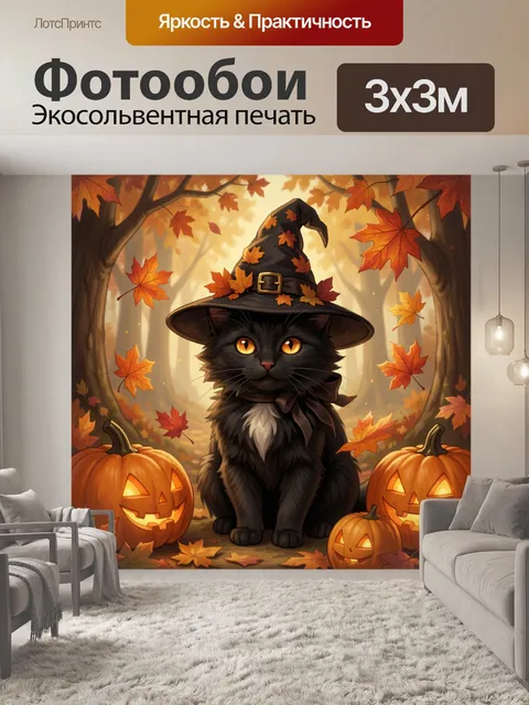 Фотообои Черный кот в ведьминой шляпе