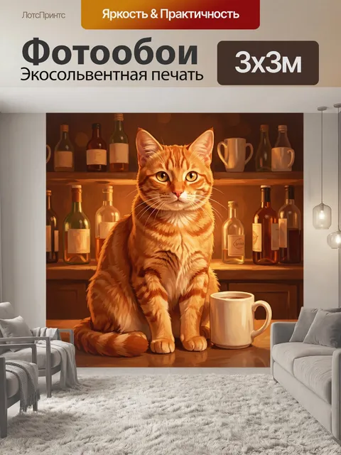 Фотообои Рыжий кот у кофейной чашки